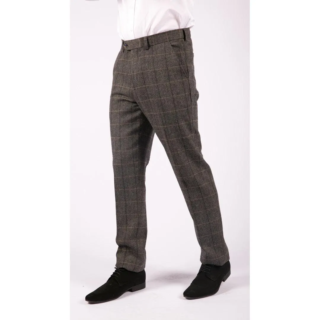 Mens Herringbone Tweed Vintage Retro Check Wool Trousers Blinders Classic