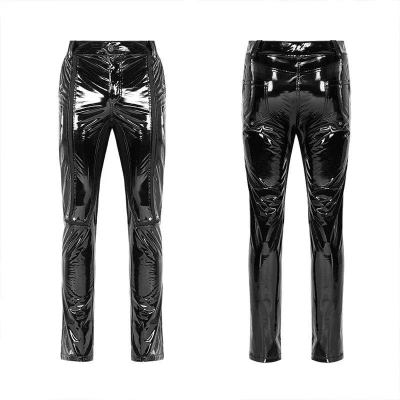 Men's Punk Contrast Color Pu Leather Pants