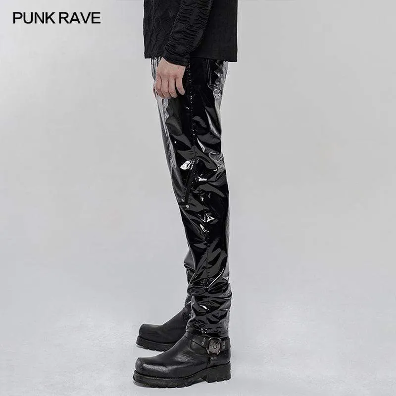 Men's Punk Contrast Color Pu Leather Pants