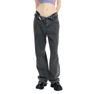 Open-Waist Denim Pants