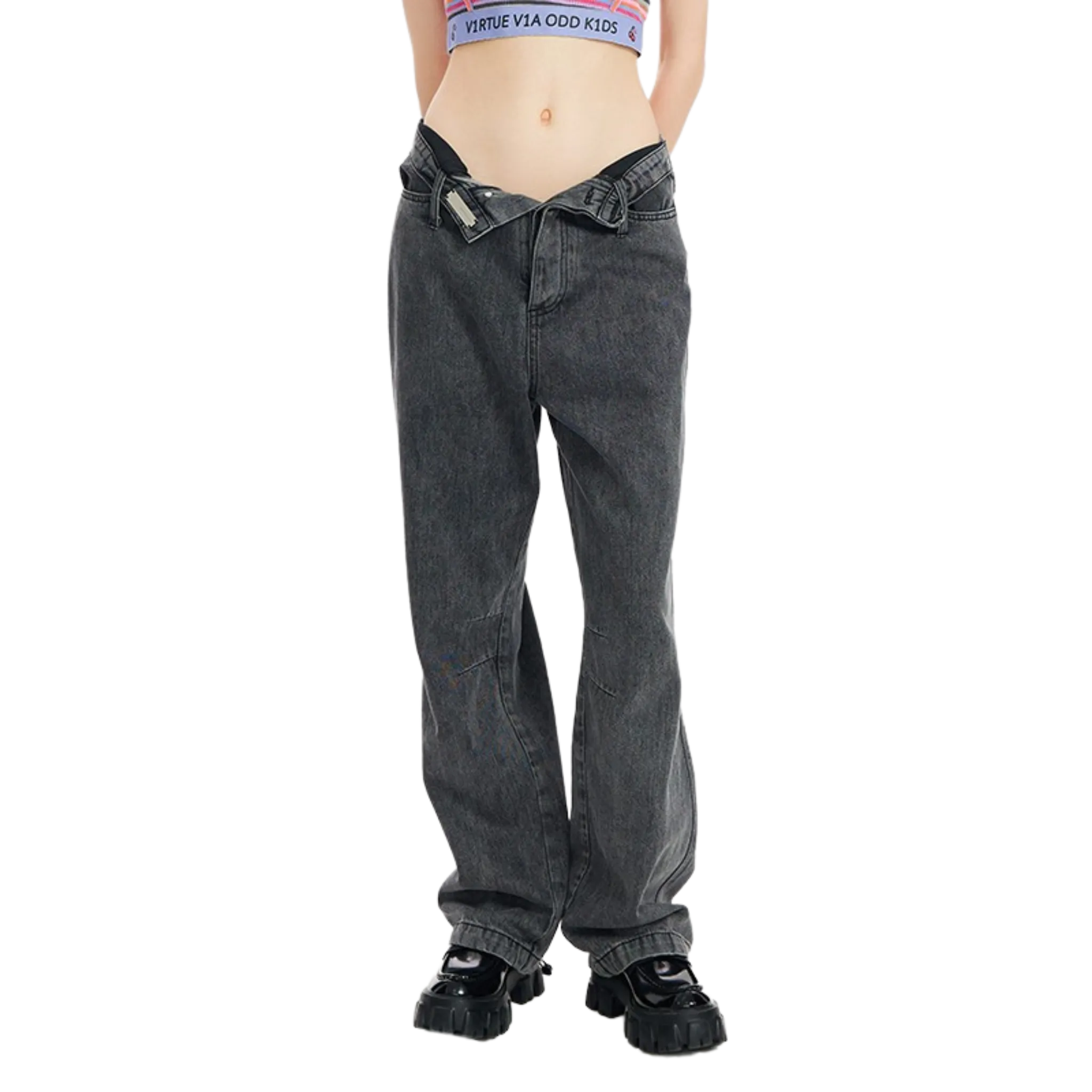 Open-Waist Denim Pants