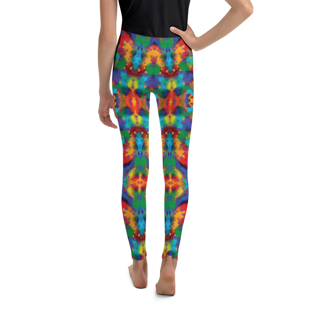 Painted Rainbow Kaleidoscope Youth Leggings,Girls and Boys Matching Family Outfits