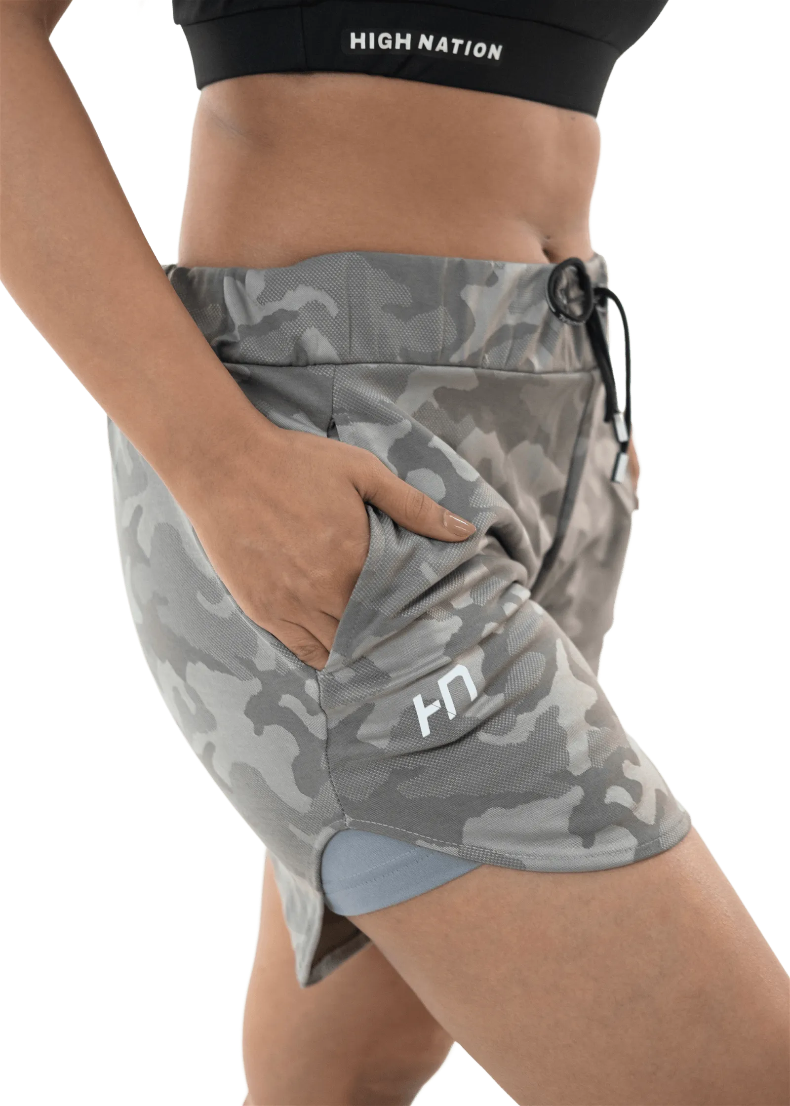 Performance Double Layer Shorts - Grey Camo Design