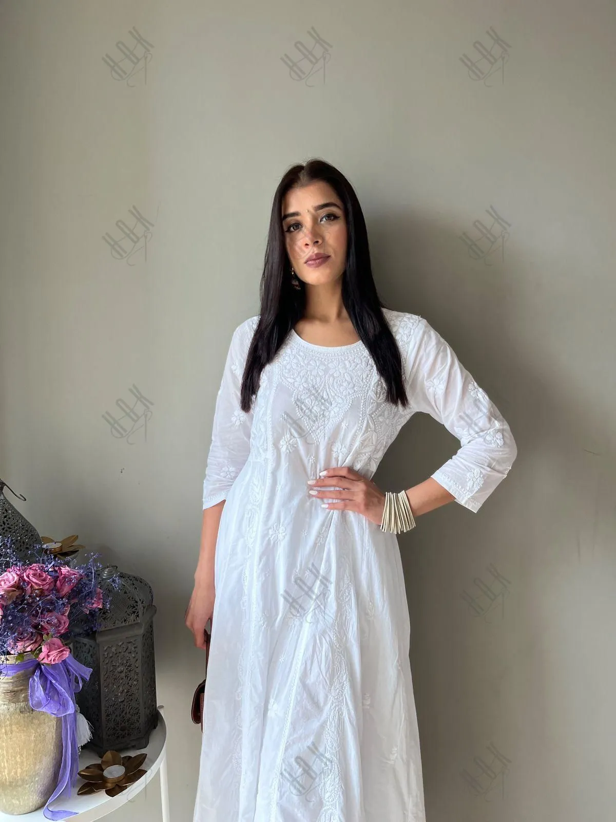 Pragnya in HOK Chikankari Stylish Kurti White