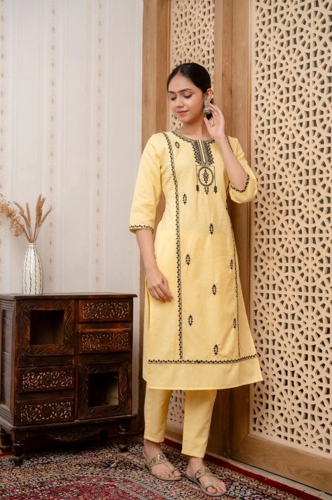 Stylish Embroidery Work Kurti and Pant Set