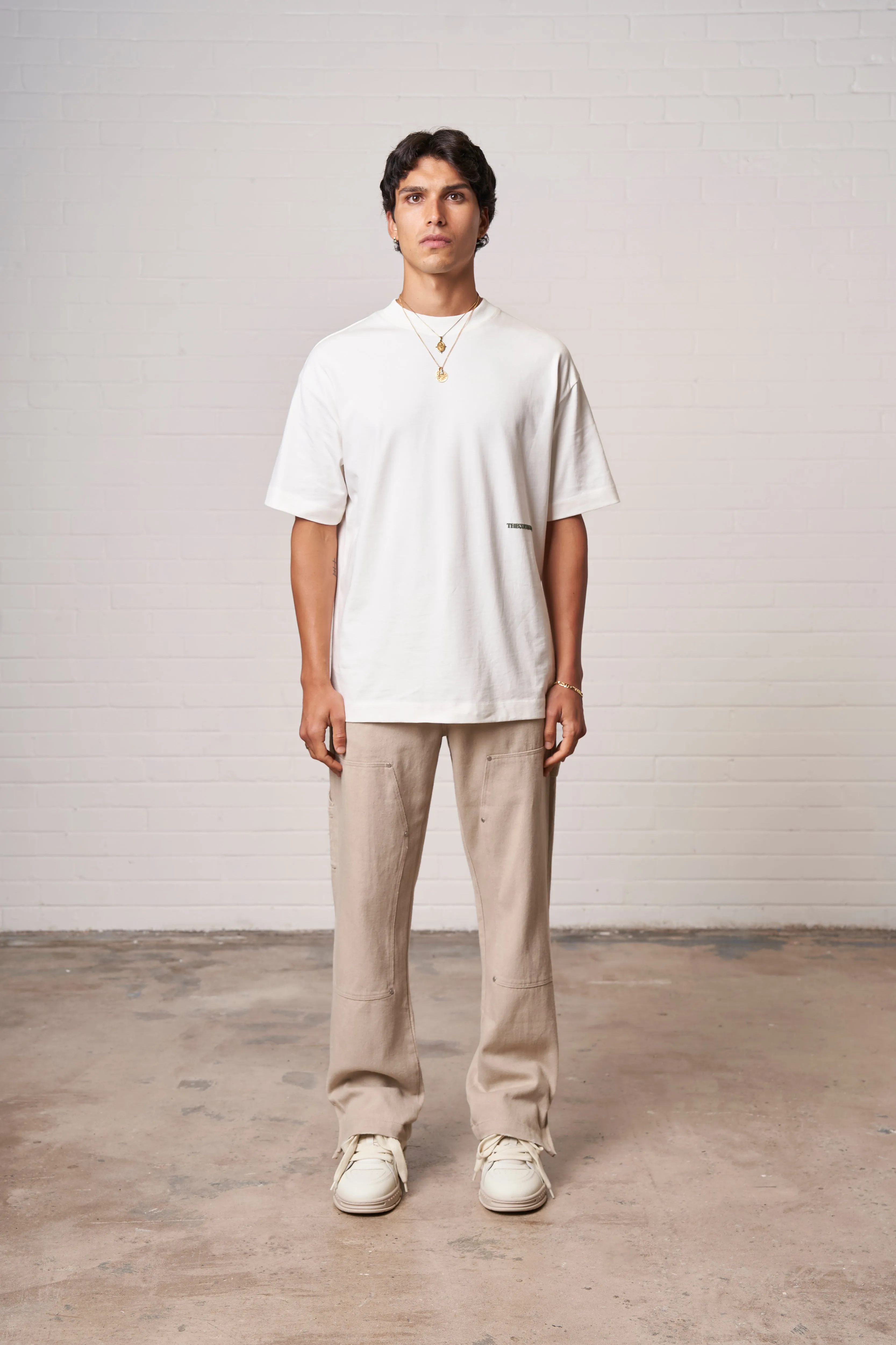 TWILL RIVET DETAIL CARPENTER PANT - BEIGE