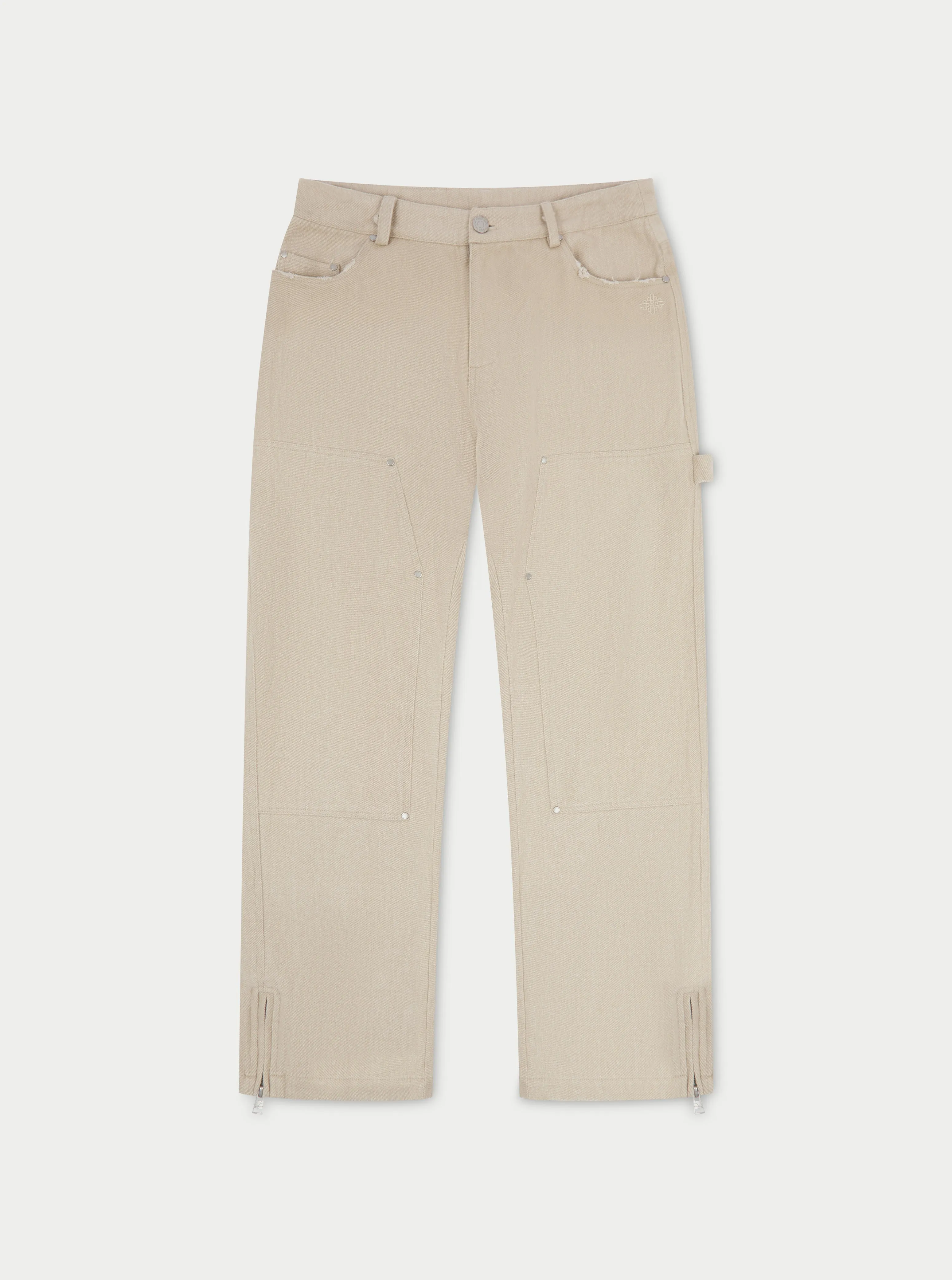 TWILL RIVET DETAIL CARPENTER PANT - BEIGE