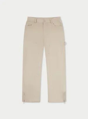 TWILL RIVET DETAIL CARPENTER PANT - BEIGE