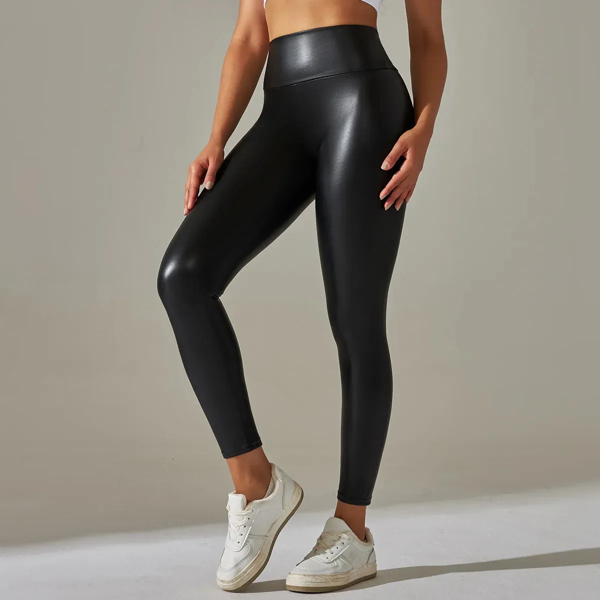 Women Black Pu Leather Pants High Waist Leather Sexy Leggings Trousers