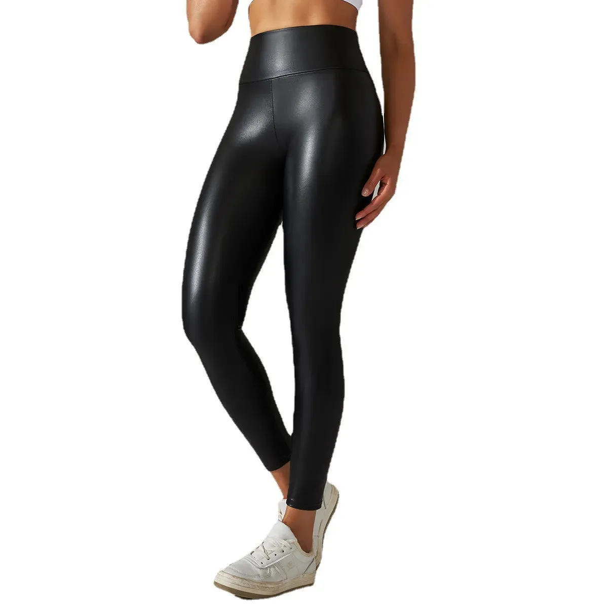 Women Black Pu Leather Pants High Waist Leather Sexy Leggings Trousers