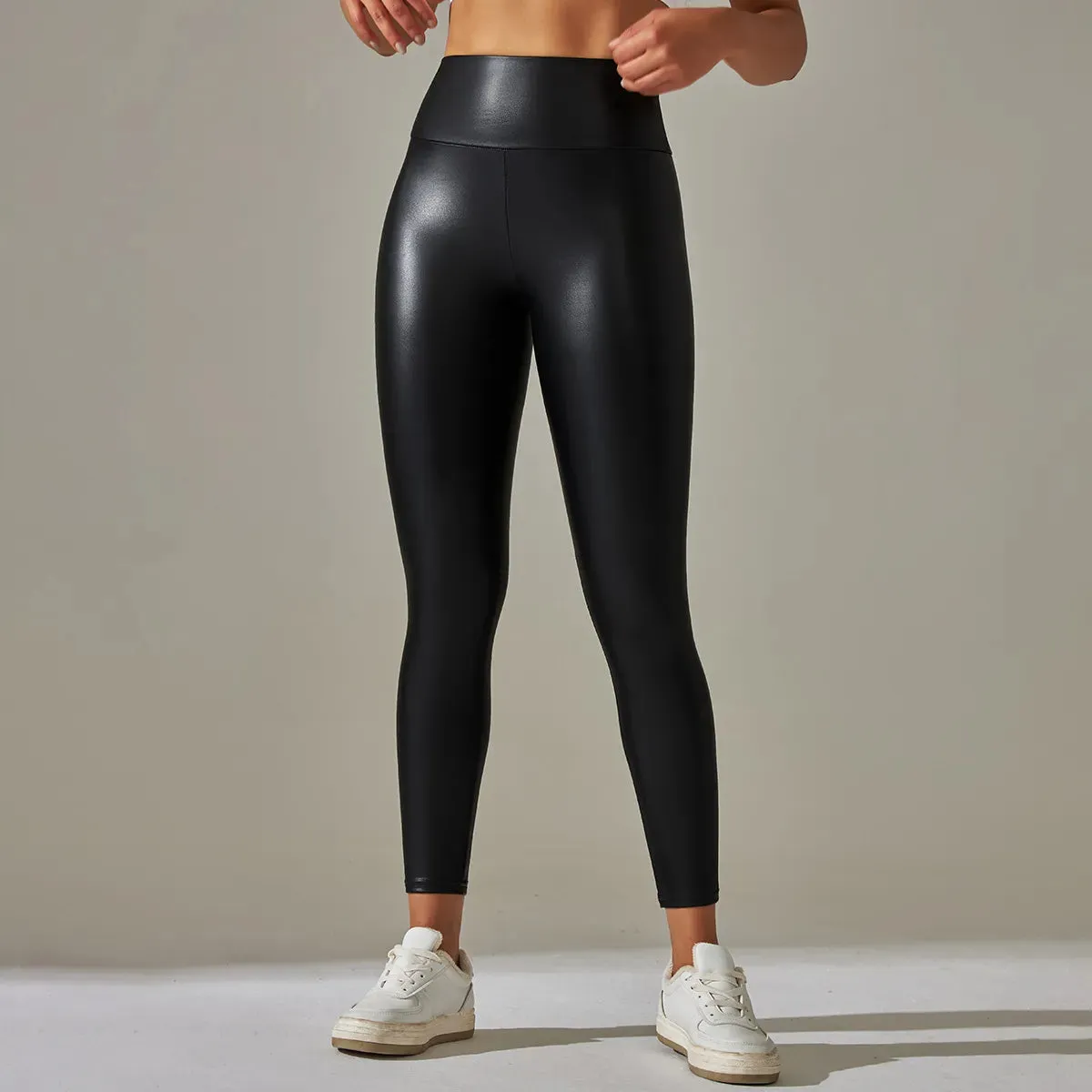 Women Black Pu Leather Pants High Waist Leather Sexy Leggings Trousers