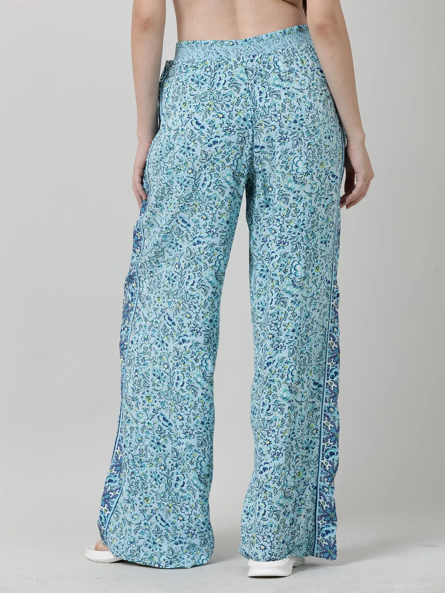 Women Light Blue Floral Print Lounge Pants