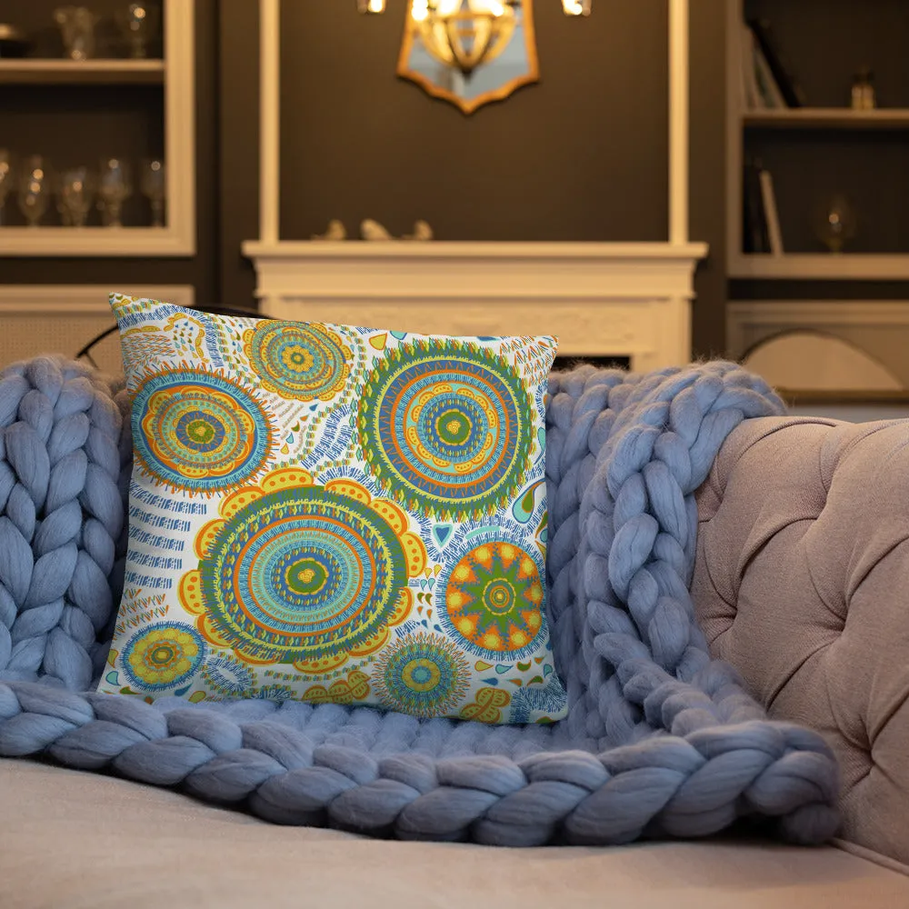 Yellow Mandala Flower Throw Pillow Medallion Blue Orange Green Unique Gifts for Home