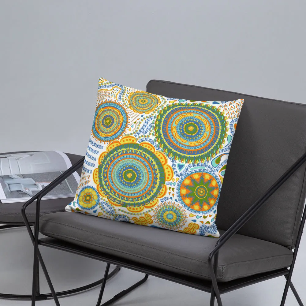 Yellow Mandala Flower Throw Pillow Medallion Blue Orange Green Unique Gifts for Home