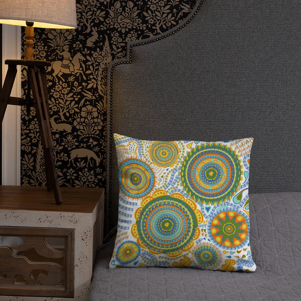 Yellow Mandala Flower Throw Pillow Medallion Blue Orange Green Unique Gifts for Home