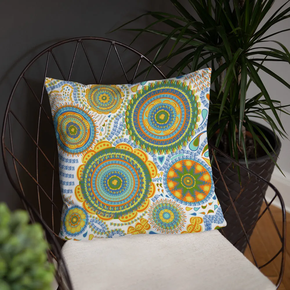 Yellow Mandala Flower Throw Pillow Medallion Blue Orange Green Unique Gifts for Home